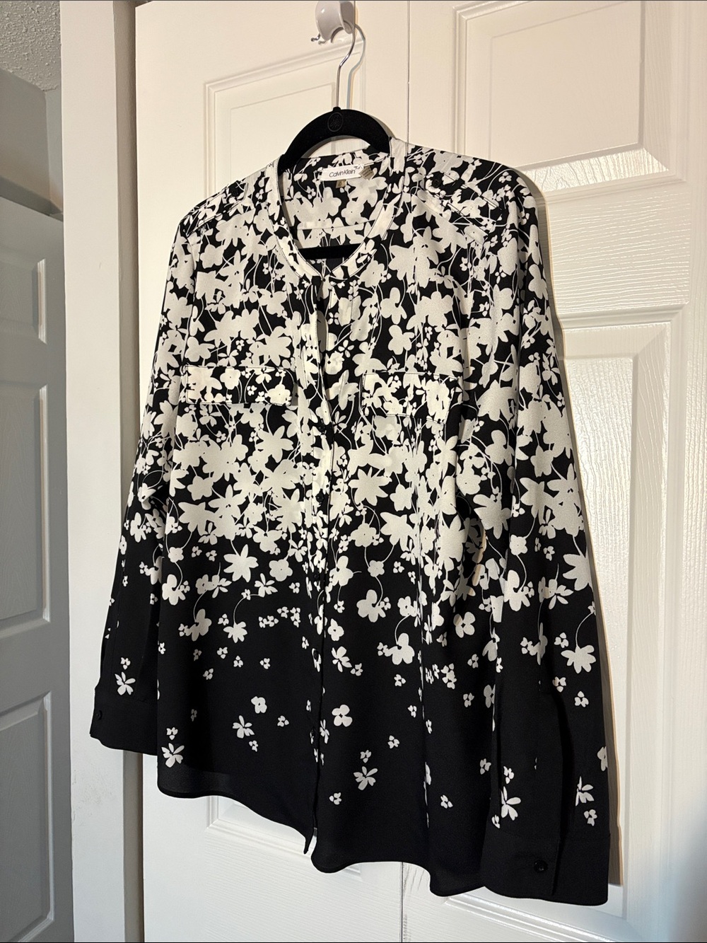 Calvin Klein Black and White Floral Button-Down Shirt
